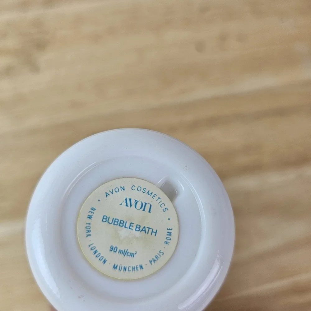 Vintage AVON Empty Bubble Bath Bottle‎ + Stopper White Blue Collectible